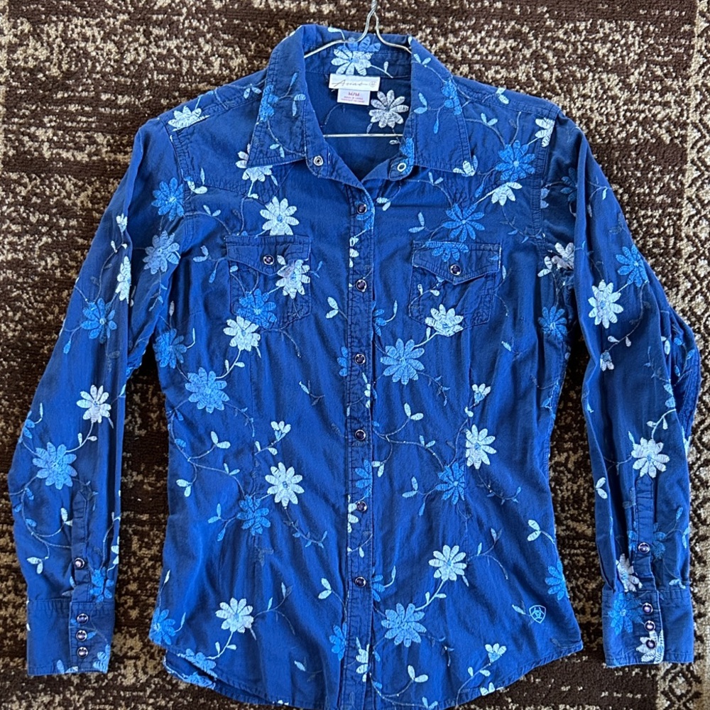 Women’s embroidered Blue Floral Shirt